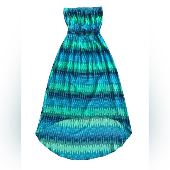Dora Landa Silk Green and Blue Strapless Maxi Dress - Picture 9 of 9